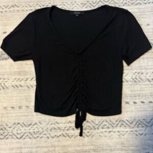 Black V-Neck Ruched Women Top